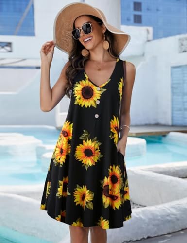 Image of JollieLovin Women Plus Size Summer Sundress Tank Sleeveless V Neck Beach Swing Dress Swimsuit Cover ups(L-5X)