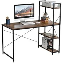 ACOSA ferrini H Shape Computer Desk 47 Inch Rustic Brown, Simple Modern Desk, Easy to Assemble Desk, Study Writing Desk Home Office, Home School Desk. Table with Shelves