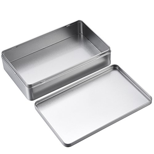Image of Hotop 1 Pack 8.5 by 5.3 by 1.9 Inch Silver Rectangular Empty Tin Box Containers, Gift, Jewelery and Storage Tin Kit, Home Organizer