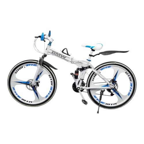Image of Amaze Kai Dual Suspension Bikes Bmv Foldable Gear Cycle for Men with 21 Speed Gear 3 Spoke | Folding Mountain Bike with Double Disc Break & Mac Wheel, 26 Inch (White)