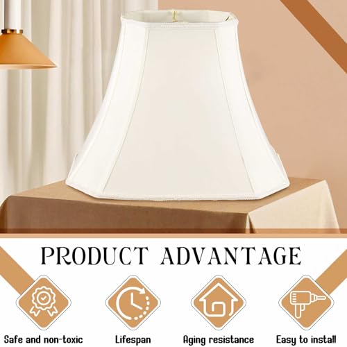 Image of Glooglitter Set of 2 Bell Lamp Shade 5 x 6.5 Top 8 x 12 Bottom 10 High (Spider) Rectangle Cut Square Replacement Vintage Silk Lampshade for Table Floor Living Room Bedroom (White)