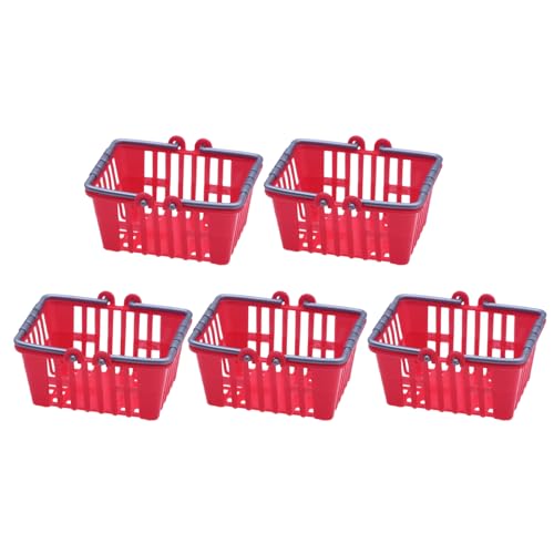 Washranp Cesta de la compra para casa de muñecas, juego de cesta de compras en miniatura, cesta de almacenamiento para decoración de casa de muñecas, rojo y negro