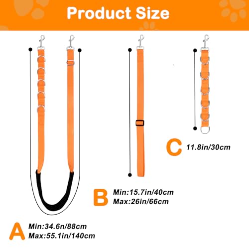ASOCEA Dog Grooming Belly Strap Nylon Grooming Restraint Loop Noose Dog Grooming Extension Strap Adjustable Traction Leash with D-Rings for Small Medium Cats Dogs Grooming Bathing (Orange) - Image 2