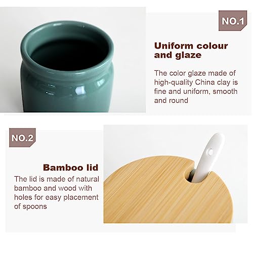 Ceramic Sugar Bowl, Porcelain Sugar Pot with lid and Spoon, 300ml/10.56oz Seasoning Storage Jar Salt Pot Salt Container for Coffee Bar, Home Kitchen(Dark Green) - Image 5