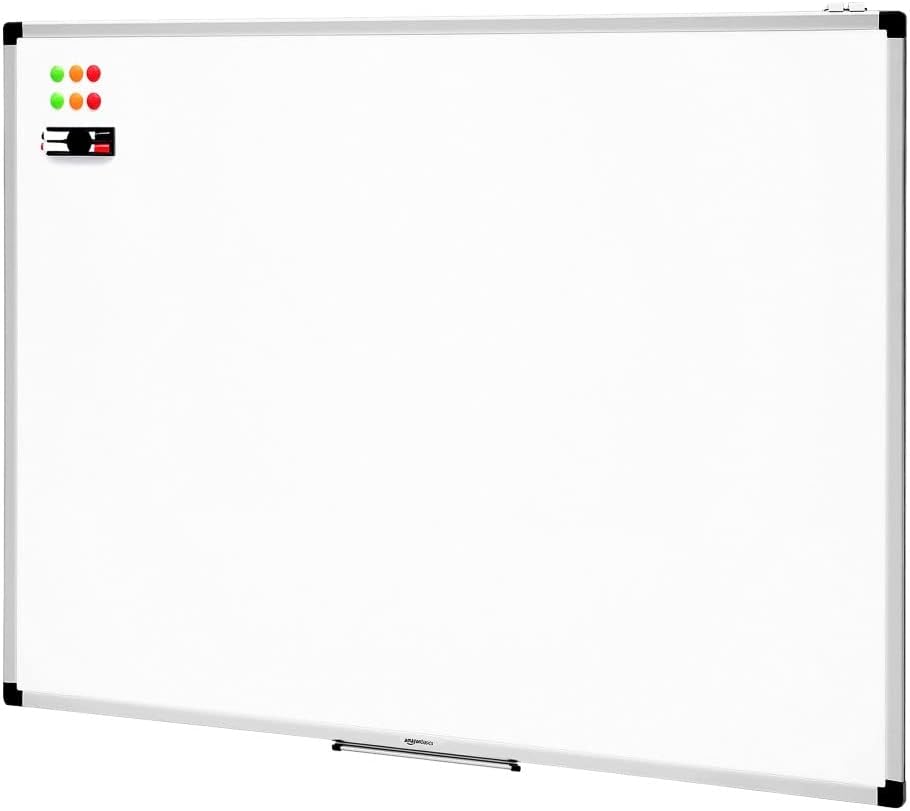 Amazon Basics Magnetic Dry Wipe Whiteboard with Pen Tray, Dry Erase, Aluminum Frame, Magnetic Bulletin Board, Wall Mount, for Home, Office, School, 120 x 90 cm