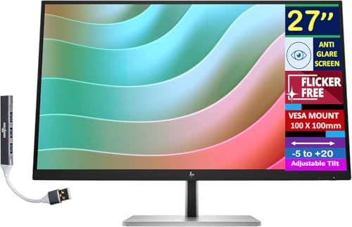 Image of HP E27k G5 27 inch 4K UHD IPS USB-C Monitor with 5ms Response Time, Anti Glare, VESA Mount (100mm), Flicker Free, Displayport, HDMI & Dockztorm USB Port Expander, Black /Silver Color (6N4C4AA#ABA)