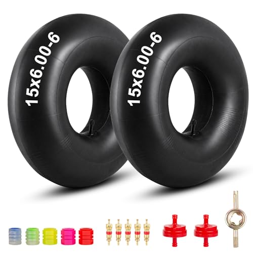 Image of 15x6.00-6 inch Inner Tubes 2-Pack Heavy Duty with TR14 Straight Valve Stem Premium Replacement 6.00 /6.50-6 Lawn Mower ATVs Go Karts Golf Carts Razor Dirt Quad Wheelbarrow Snow Blowers (2)