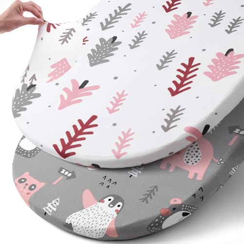 Image of Stretch Fitted Bassinet Sheet Set BROLEX 2 Pack Cradle Sheets for Bassinet Pad/Mattress,Unisex Boys Girls,Ultra Soft,Jungle Animals