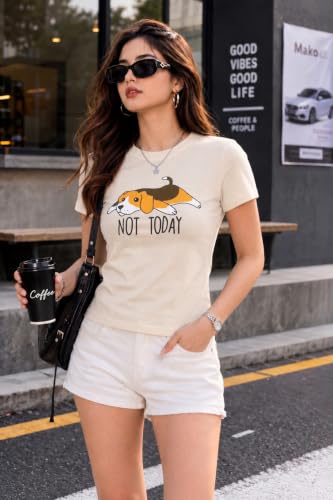 Image of Preneum Women's Graphic Printed T-Shirt, Round Neck Half Sleeve Casual Slim Fit Cotton Blend Tee, College, Office & Travel