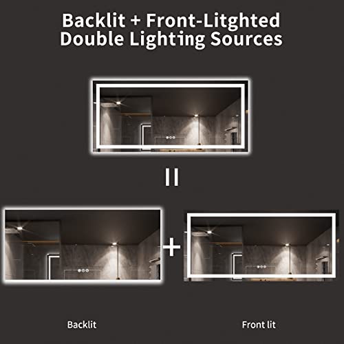 LOAAO 77X36 LED Bathroom Mirror with Lights, Anti-Fog, Dimmable, Backlit + Front Lit, Lighted Bathroom Vanity Mirror for Wall, Memory Function, Tempered Glass, ETL Listed