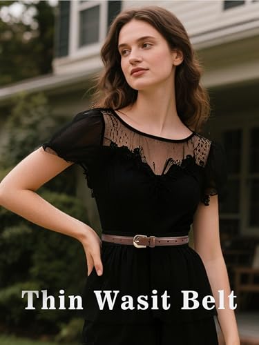 Women's Skinny Leather Belt for Jeans Dresses Pants Ladies Thin Soft Waistband with Gold Buckle Black Brown Belt4