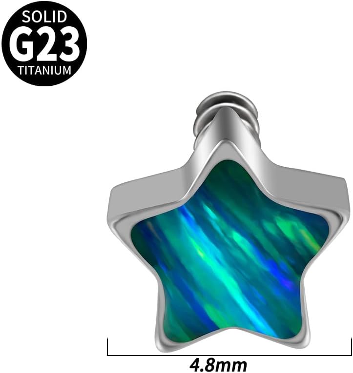 4PCS 14g G23 Titanium Hypoallergenic Opal Heart Star Dermal Anchor Tops and Base Microdermals Jewelry For Lip, Cheek, Chest Body Piercing
