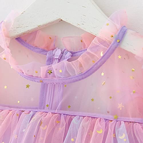 Little Girls Tulle Dress Toddler Ruffle Sleeve Layered Tutu Dresses Kids Star Sequin Summer Party Birthday Wedding Cake Dress2