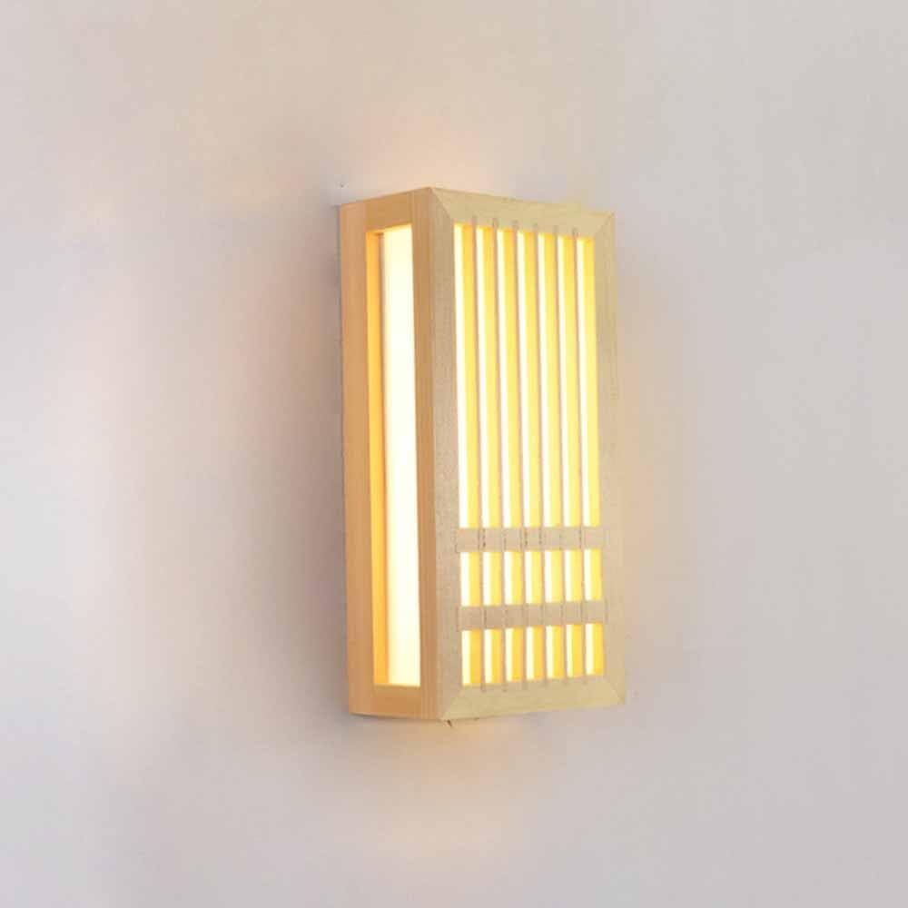 TONFON Wood LED Wall Lamp Rectangle Indoor Wall Sconce Wooden Lighting Wall Mounted Lamp with Acrylic lampshade for Bedroom Bedside Living Room Study Room Corridor Entryway Restaurant