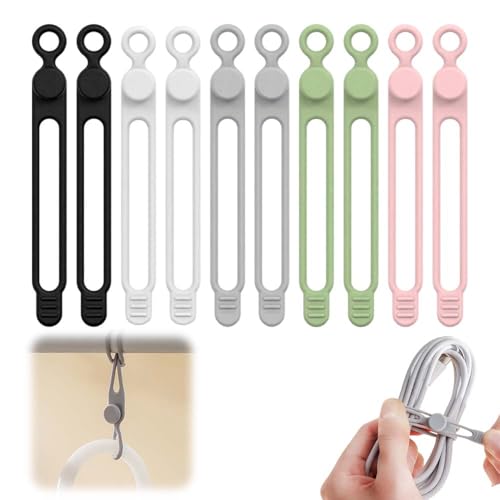 10PC Data Cable Organizer, 2026 Upgrade Silicone Cable Ties Reusable Cable Management Organizers, Multipurpose Elastic Cord Organizer for Fastening and Bundling Cable Cords Wires (A)