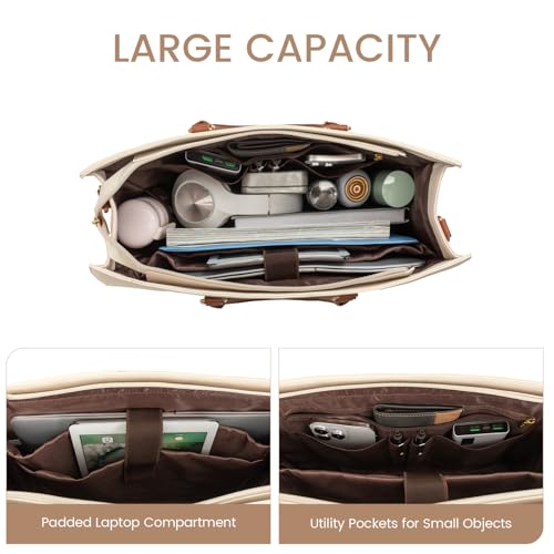 LOVEVOOK Laptop Bag for Women, 15.6 Inch Laptop Tote Bag, Vintage Leather Work Bags for Women, Waterproof Computer bag with Clutch Purse, Large Capacity Briefcase, Business Office Bag3