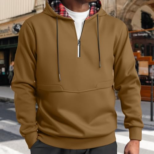 Mens 1/2 Zip Hooded Sweatshirt Casual Loose Drawstring Long Sleeve Workout Pullover Hoodie with Pockets4