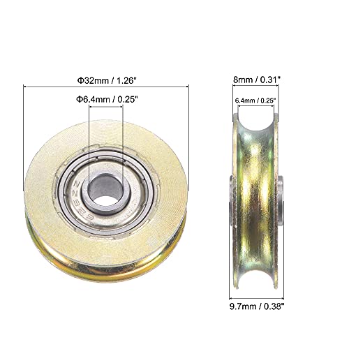 uxcell Sliding Door Roller U Groove 6.4mm Shaft Hole 32mm Diameter, Bearing Steel, Pack of 4 by uxcell - Image 2