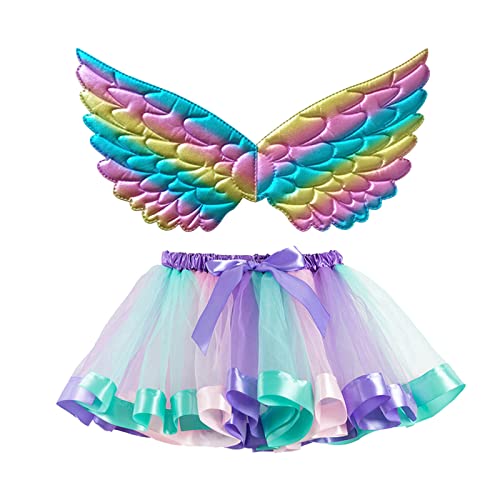 Fucouture Faldas de ballet para niños y niñas, disfraz de fiesta, arco iris, tul, falda de baile con alas, falda de Navidad 4T, Rosa, 5-8 años