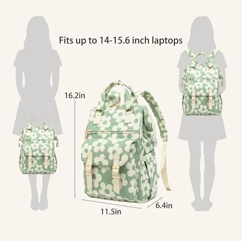 Image of Corduroy Laptop Backpack for Women 15.6 Inch Stylish College School Bookbag, Business Work & Travel Computer Backpacks (Flowers Green)