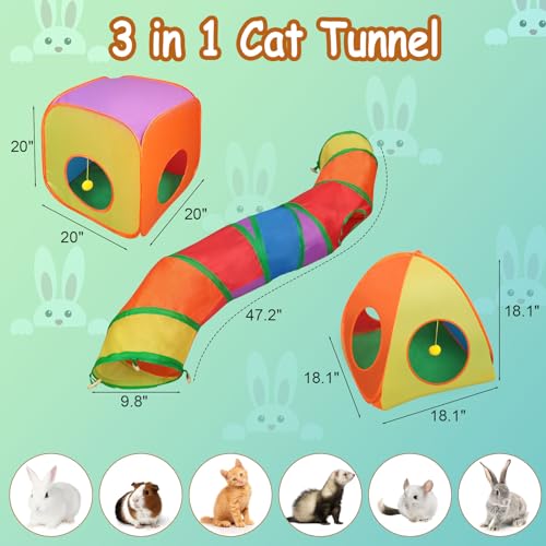 Image of Rypet Cat Tunnels for Indoor Cats with Cube Tent Toys Combo Pop Up Collapsible Crinkle Interactive Peek Hole Cat Tube with Play Ball and Bell for Kitten, Puppy, Kitty, Rabbit