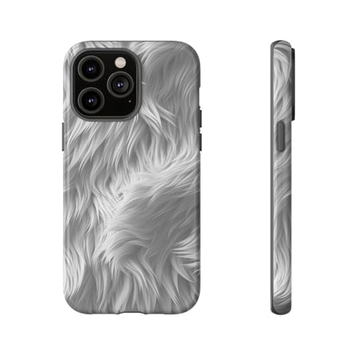 Coque iPhone 14 Pro Max texture fourrure blanche protection rigide brillante