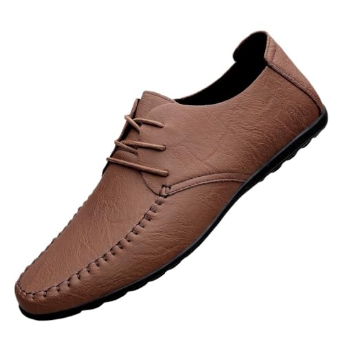 Dress Shoes for Men's Burnished Leather Office Cap Toe Design Vintage Lace Up Non Slip Business