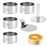 Guowall 4 pack Seamless Mousse Cake Ring set Stainless Steel 4 inch Round Food Mold Dessert Cutter for Baking (Includes 1 Lifter, 1 Pusher and 4 Rings)