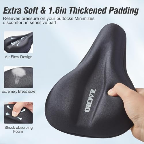 Image of Zacro Bike Seat Cushion - Gel Padded Bike Seat Cover for Men & Women Comfort, Adjustable Velco Secure Bicycle Cushion Saddle, Fit with Peloton Bicycle, Indoor & Outdoor 11.4x7.6in