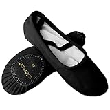 Elásticos cruzados previamente cocidos mantienen los zapatos de bailarina de ballet de lona estables y fáciles de usar para los niños.