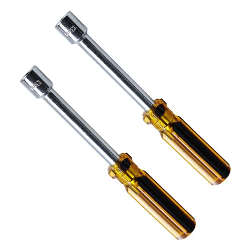 Image of bociloy 2Pcs 13mm Socket Wrench Screwdriver, Hex Socket Wrench High-Carbon Steel Hexagon Nut Driver Non-Magnetic Tip Hex Nut Screwdriver Hand Tool for Repairs(Plastic Handle)