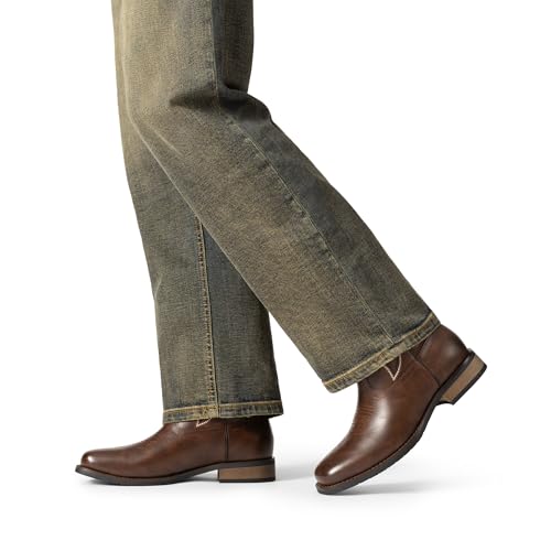 Bruno Marc Men's Durable Cowboy Classic Slip on Western Boots with Chic Embroidered Durable Short Fashionable Western Boots,Size 10,Coffee,BMUMMB2501