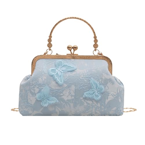 Image of ANNUOZE Clutch Bags for Women, Elegant Embroidery Butterfly Floral Evening Black Handbag, Vintage Cross Body Bag, Top Handle Bag for Bridal Wedding Party Prom (Blue)