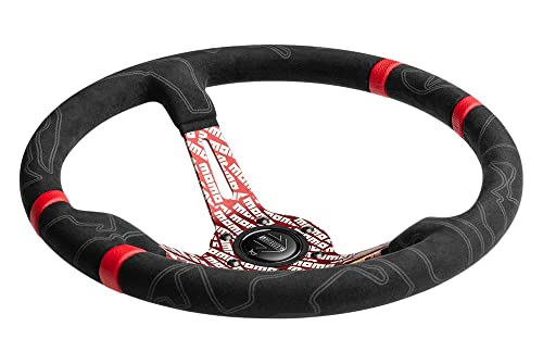 Momo Street Steering Wheel - Ultra - Premium Race Track Microfiber Grip W/Red Dual Center Stripes And Red Momo Etched Spokes - Part # Ult35Bk0Rd #TOP1