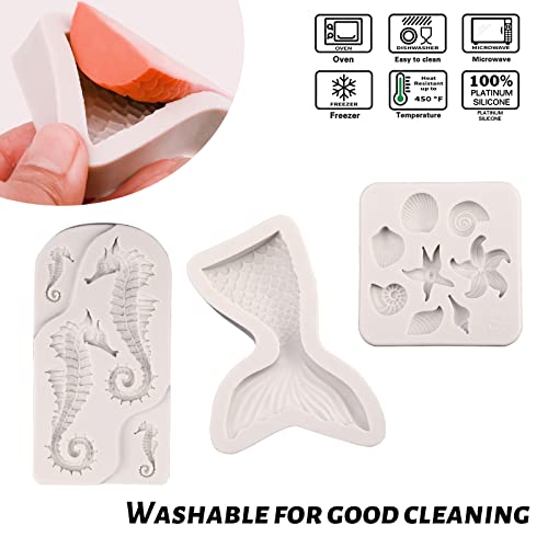 image for SAKOLLA Mermaid Theme Cake Fondant Mold - Seahorse Seashell Starfish M