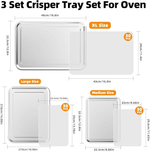 3 Set Air Fryer Basket, Air Fryer Pans and Tray for Oven with 90 PCS Parchment Papers, DEGOVIN Non-stick Stainless Steel Oven Air Fryer Basket and Tray-18.8" x 12.8" &14.88"×10.98"&12.8" x 8.9" by DEGOVIN - Image 3