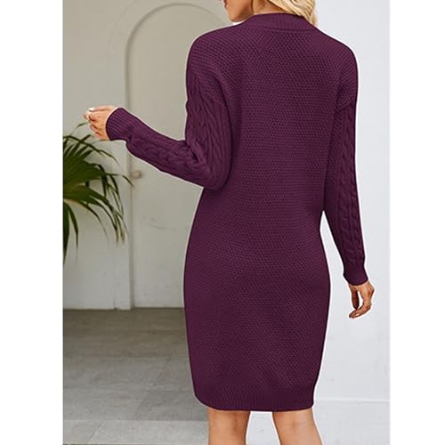 Robe pull élégante violette à manches longues coupe midi en L