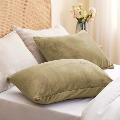 Image of BEDELITE Flannel Pillowcases Standard Set of 2, Camel, 20x26 Inches