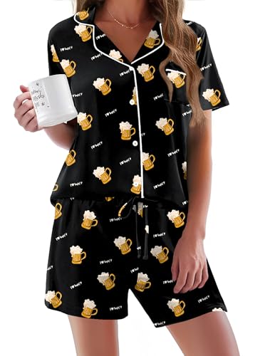 Image of Ekouaer Pajamas Set for Women Short Sleeve Sleepwear Button Down Pjs Soft 2 Piece Lounge Sets XS-XXXL