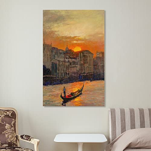 Abstract Oil Painting Art Poster Man Rowing Boat On River Art Print Wall Decor Canvas Wall Art Prints For Wall Decor Room Decor Bedroom Decor Gifts 24X36Inch(60X90Cm) Frame-Style #TOP6