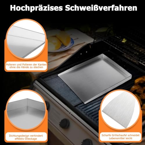 4mm Plancha Grillplatte, 30×40cm, Auslaufsicheres Design Plancha Grill. Mit 2 Dicken Grillschaufeln Ausgestattet. Plancha Grillplatten für Familienfeier, Perfekt Geeignet für Gasgrill, Teppanyaki, Ind