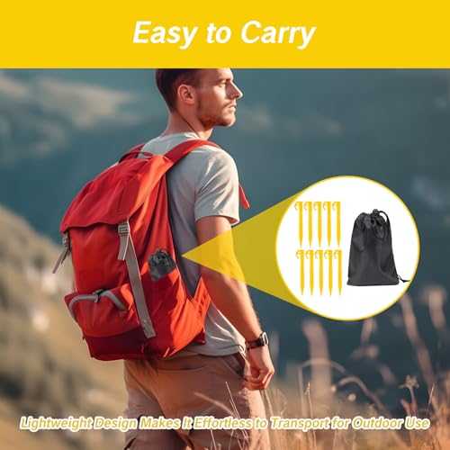 BRBASAP 10 estacas de plástico para tienda con bolsa, amarillas, resistentes para camping y uso exterior miniatura 6