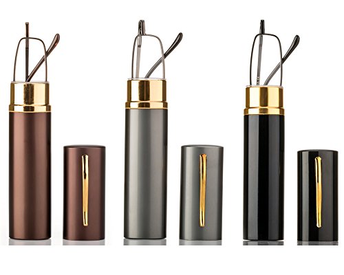 3 Packs Pocket Compact Reading Glasses in Tube Spring Hinged Portable Reading Glasses with Pen Clip in Aluminum Small Light Weight Reading Glasses Men Women Slim Reading Glasses 2.5