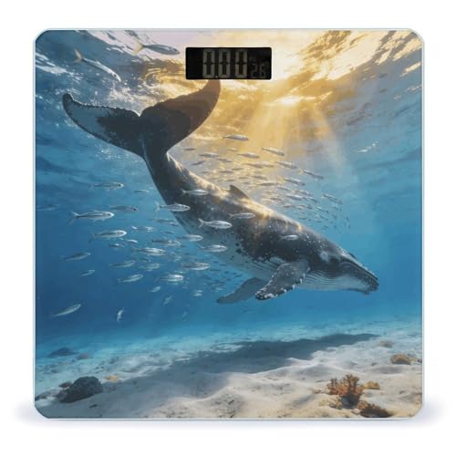 Báscula digital para baño con temática oceánica y vidrio templado