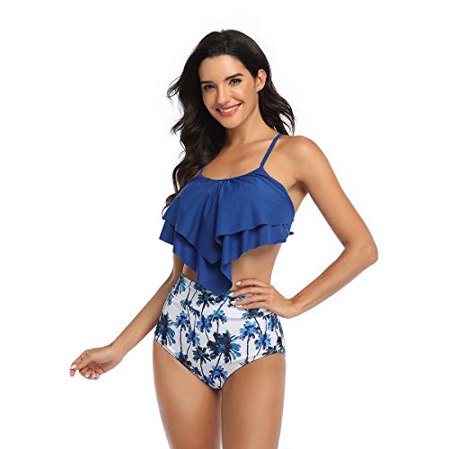 Family Matching Swimwear Set Mother Daughter Bikini Swimsuits Father Son Swim Trunk Bathing Suit (Xl, Women) Blue #TOP4