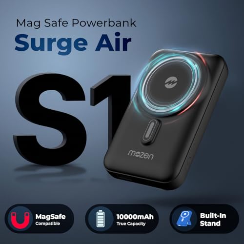Image of Mozen by Amkette Surge Air S1 10000mAh Power Bank | MagSafe Power Bank Fast Charging | 22.5W USB-C Input /Output + 18W USB-A | 15W Qi Wireless for Android & iPhone | 1 Year Warranty