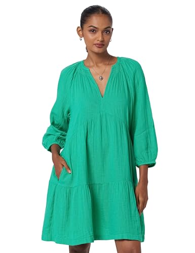 Image of Gap Women Regular Fit Tiered Mini Belted Gauze Casual Dress
