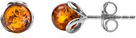 Baltic Honey Amber Sterling Silver Art Deco Small Stud Earrings