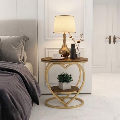 Image of Coffee Table for Living Room Modern Corner Sofa Side Bedside Tables Snack End Table for Bedroom,Brown Table Top with Gold Metal Frame