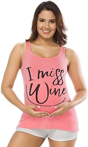 VSNOW Funny Maternity Announcement Tank Tops Shirts Ruched Sleeveless I Miss Wine Pregnancy Clothes
